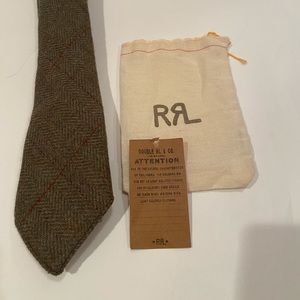 RRL Dark Green Tweed Woollen Tie Handmade in Italy